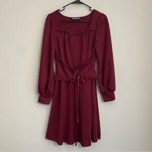 Scarlet Darkness Sweetheart Neck Frill Trim Lace Up Dress Whimsigoth Goth